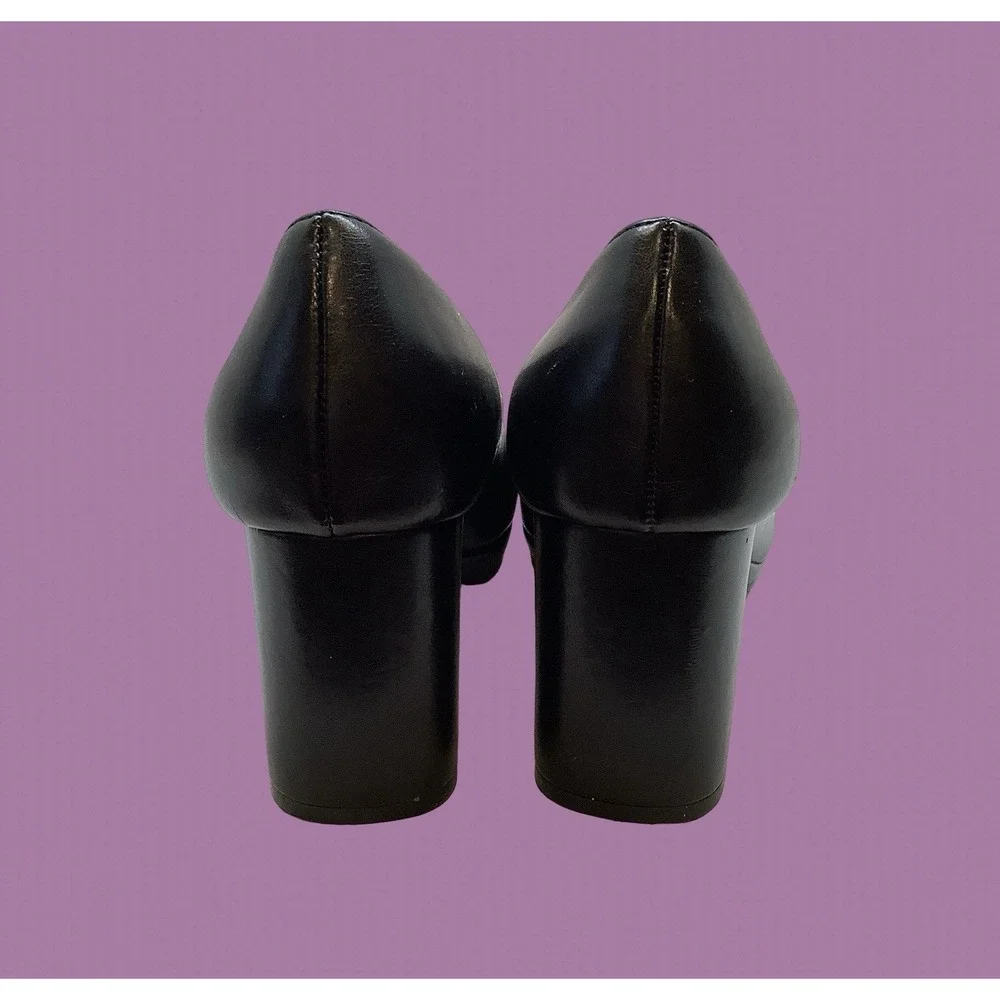 Bandolino Black Leather Platform Pumps Shoes Comfortable Dressy Black Heels Sz 7